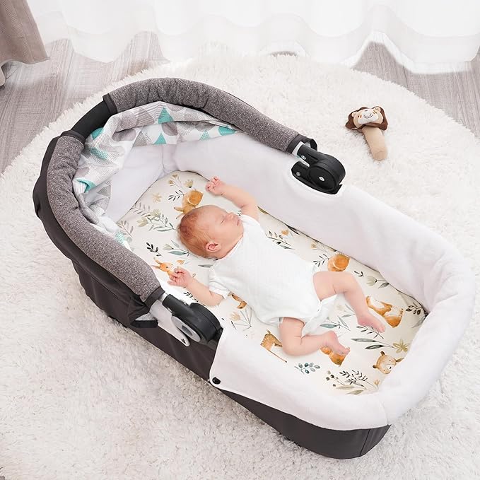 PHF Soft Bassinet Sheet Set, 2 Pack Silky Comfy Breathable Cradle Sheets for Baby Boys Girls, Univeral Fit for Most Oval Rectangle Cradle and Bassinet Mattress/Pad, Woodland