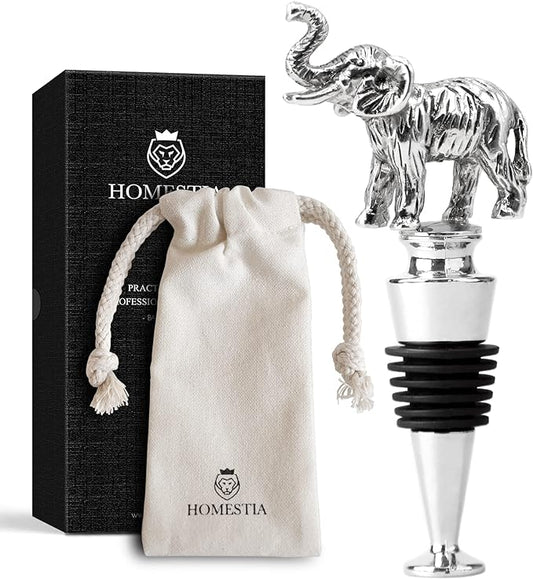 Homestia Wine Bottle Stoppers for Glass Bottles, Elephant Bottle Stopper Reusable Wine Corks Wine Tool, Zinc-Alloy Silicone Wine Stoppers, Wine Toppers with Decors