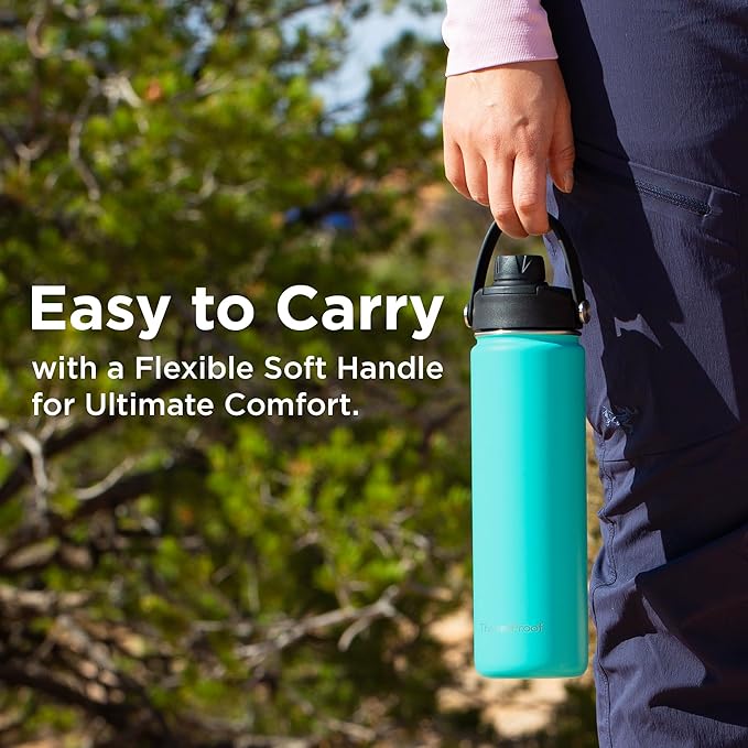 ThermoProof Hot & Cold Insulated Stainless Steel Water Bottle, Durable Leak Proof Gym Bottles for Men, Women & Kids, Double Walled Vacuum Bottles - 2 Lids (Black, 22oz)