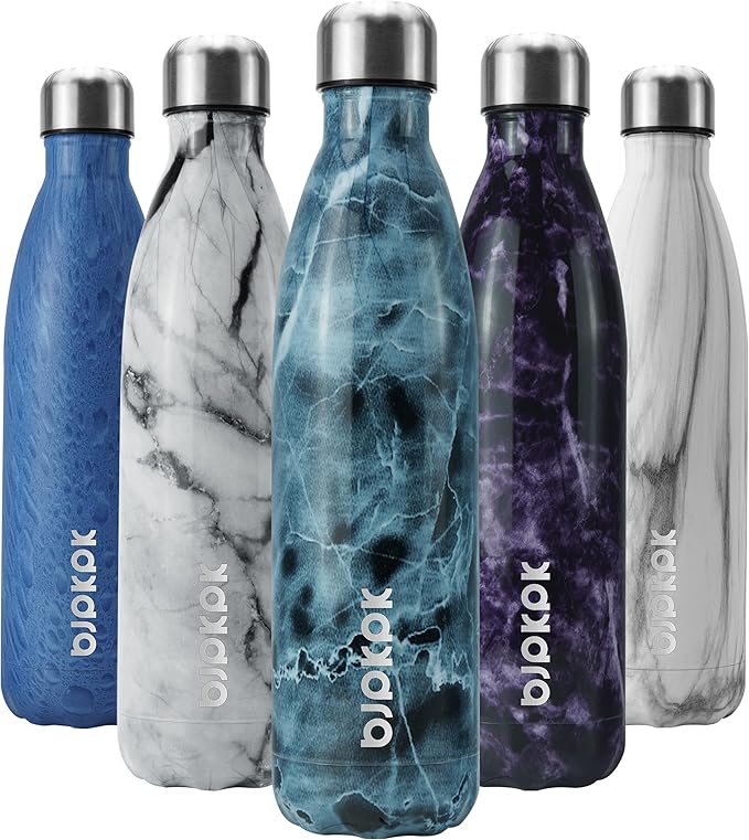 BJPKPK Stainless Steel Water Bottles -25oz/750ml -Insulated Water Bottles,Sports Water Bottles Keep Cold for 24 Hours and Hot for 12 Hours,Metal Travel Water Bottle,Marble Ocean