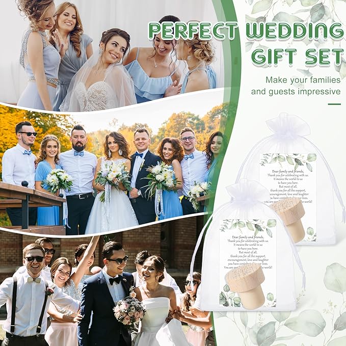 Barydat 50 Sets Wedding Favors for Guests Bulk Engraved Wood Wine Bottle Corks Wine Stopper with Wedding Thank You Cards and Organza Bags Wedding Appreciation Gifts for Guest Thank You Gifts (Novelty)