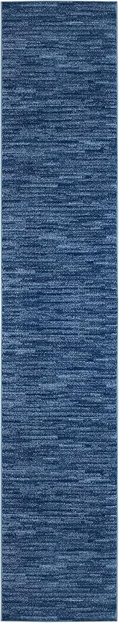 Nourison Essentials Indoor/Outdoor Navy Blue 2'2" x 14 Area Rug, Easy Cleaning, Non Shedding, Bed Room, Living Room, Dining Room, Backyard, Deck, Patio (2x14)