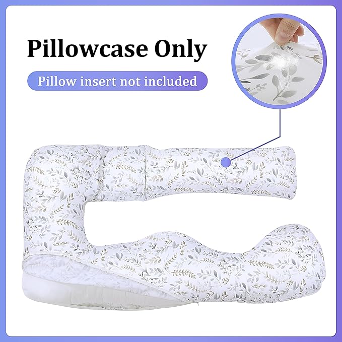 Floral Soft Pregnancy Pillow Cover (ONLY Pillowcase), U Shaped Luxurious Velvet Maternity Pillow Cover with Hidden Zip, Warm Large Pillow Protector for Side Sleeper, White, 59x31 in