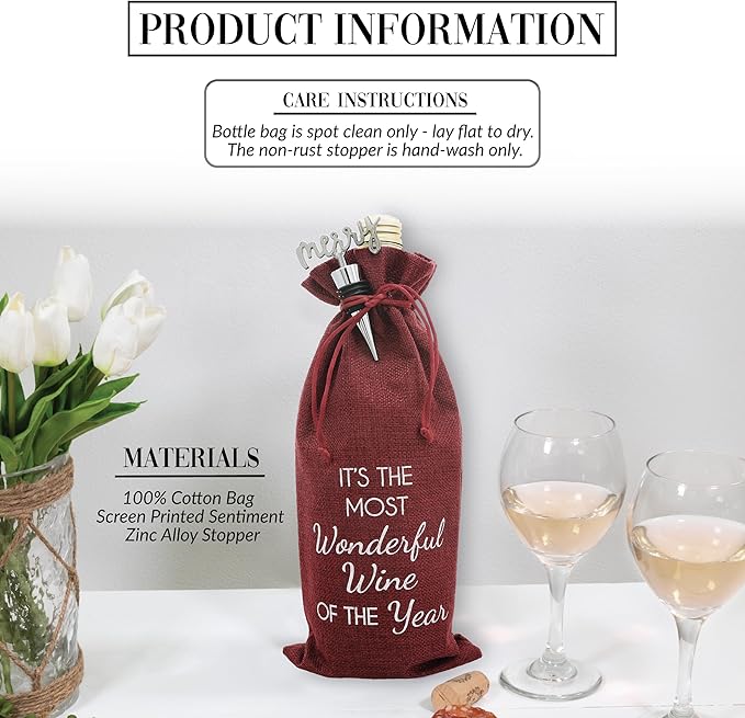 Pavilion Gift Company Wonderful Wine-13 Wine Gift Bag Set, 13", Red, White, Silver