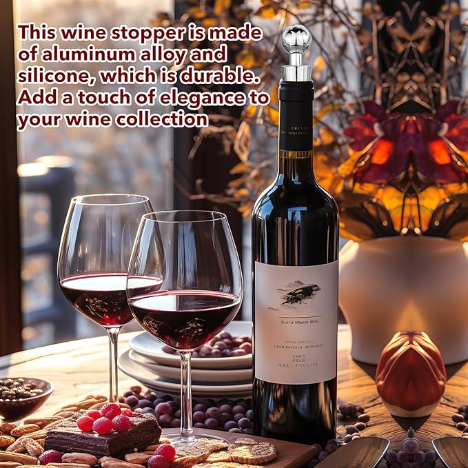 Wine Stoppers for Wine Bottles,4-Pack Silicone Wine Stopper,Reusable Wine Bottle Stopper For Beverage,Applicable to Gifts,Bar,Camping,Party,Wedding etc (4)