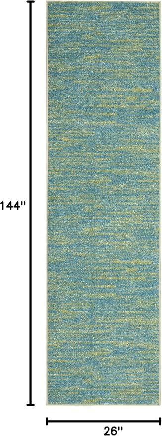 Nourison Essentials Indoor/Outdoor Blue Green 2'2" x 12' Area Rug, Easy Cleaning, Non Shedding, Bed Room, Living Room, Dining Room, Backyard, Deck, Patio (2x12)