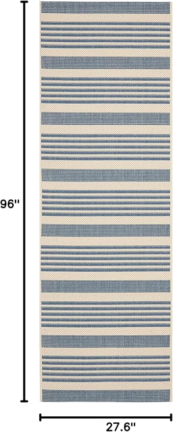 SAFAVIEH Courtyard Collection 2'3' x 8' Beige/Blue CY6062 Stripe Indoor/ Outdoor Patio Backyard Mudroom Runner Rug