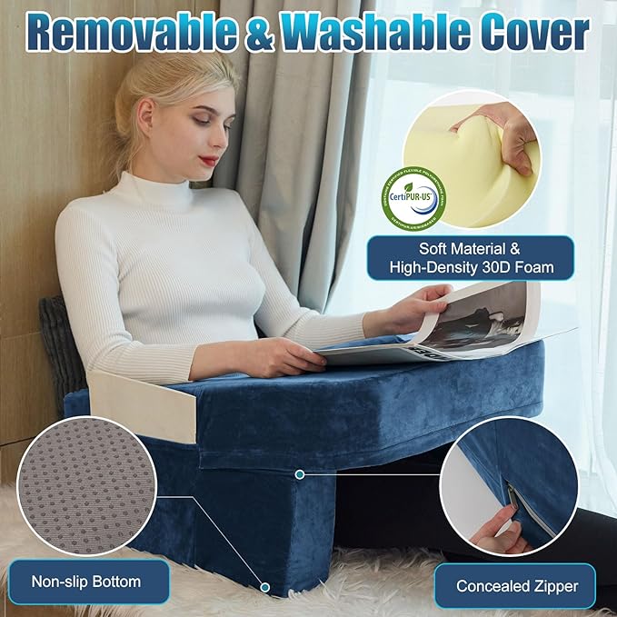 Gaming Pillow for Lap,Soft Pillow for Bed Rest Reading,Adults Teens Arm Rest Pillow for Reading,Knitting,Working,Playing Steam Deck Switch or Sitting in Couch Floor,Two Side Pockets & Anti-Slip Strip