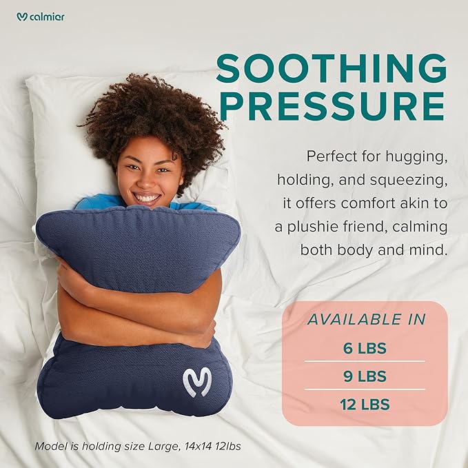 Calmier - 9 lb Sensory Weighted Pillow - Glass Bead Filled Hug Pillow - Ultra Plush Cozy Weighted Pillows for Adults and Kids - Child Sensory Pillow - Weighted Lap Pad (Blue - Fleece, 9 LBS)