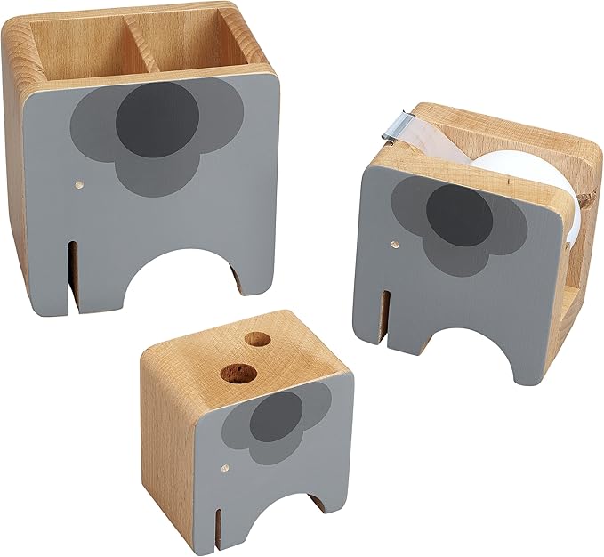 Orla Kiely Kids Desktop Organizer Set, Wooden Elephant