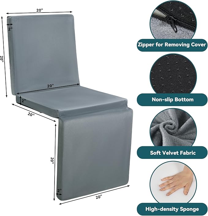 HOMBYS 3-in-1 Recliner Seat Cushion with Lumbar Support Pillow & Footrest, Multi-Functional Adjustable Height 2" to 6" for You to Choose, Non-Slip Memory Foam Chair Cushion for Elderly, Light Grey