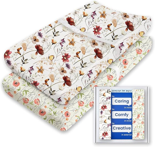 Changing Pad Cover for Girls Boys, TotBasic Premium Soft Boho Changing Table Covers, Stretchy Jersey Changing Table Sheets - Fits All Standard Changing Tables - 2 Pack
