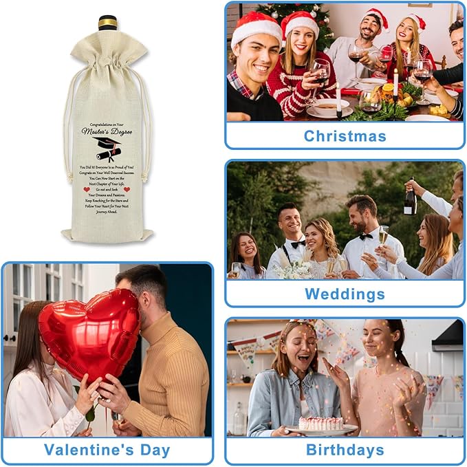 Master's Degree Gift Graduation Wine Gift Bags MSW Degree Gift Graduation Gifts for Her Him Masters Degree Gift Wine Bottle Cover Graduation Party Decorative Friend Sister Daughter Encouragement Gift