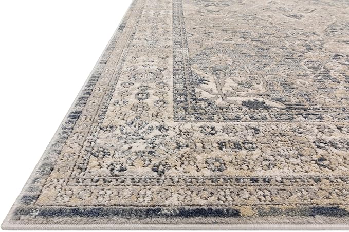 Loloi II Teagan Collection TEA-04 Sky/Natural 2'-8" x 4', .25" Thick, Accent Rug, Soft, Durable, Neutral, Woven, Low Pile, Non-Shedding, Easy Clean, Living Room Rug