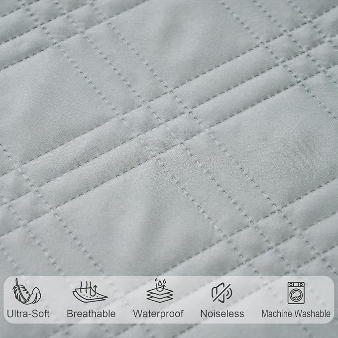 Waterproof Mini Crib Mattress Protector 2 Pack, Ultra Soft Breathable Mini Crib Mattress Pad Cover for Boys Girls Neutral, Fit Pack N Play, Playard and Mini Crib Mattresses, White & Grey