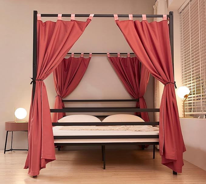 Akiky Canopy Bed Curtains 4 Corner Bed Canopies Terracotta Canopy Curtains Panel 8 Drapery Panel Curtain for All Bed Sizes
