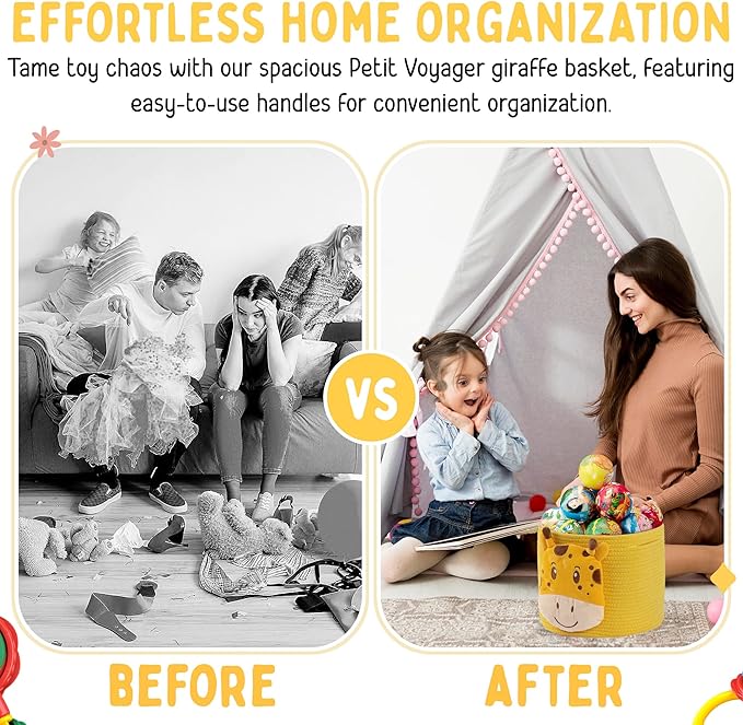 Petit Voyager Giraffe Baby Basket - Charming Cotton Rope Nursery Basket, Cute Basket for Decor and Toy Baskets for Kids Room, Decorative Animal Baskets for Nursery