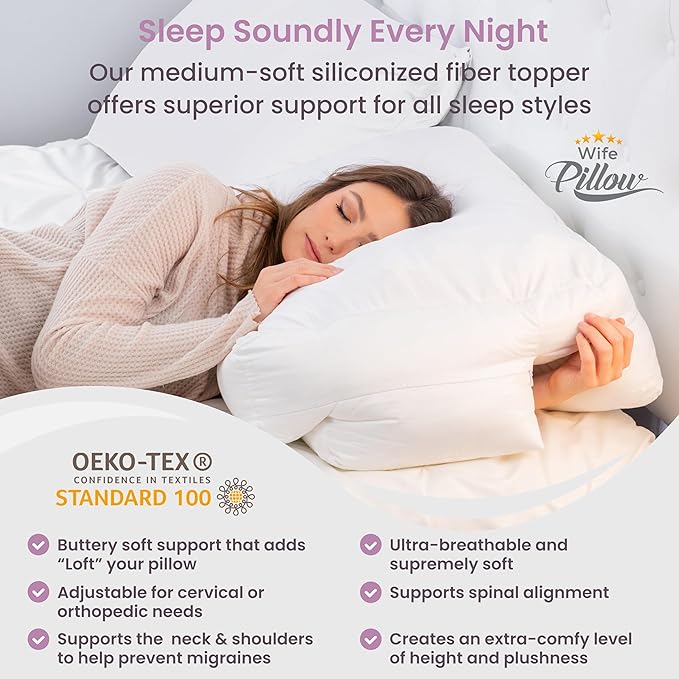 Topper, Down Alternative Premium Siliconized Fiberfill - Machine Wash & Dry. Adjustable for Side Sleepers by Zipper Access, Add or Remove Filling for Best Sleeping: Medium Support