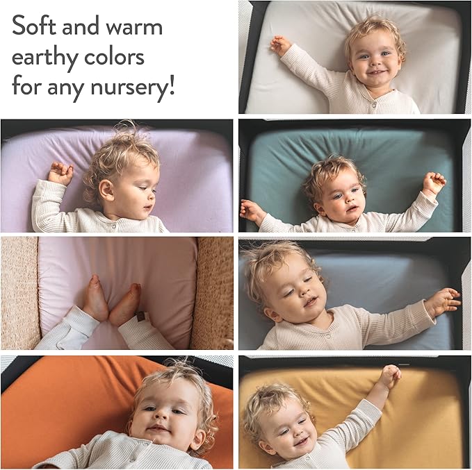 Bassinet Fitted Sheets for Fisher Price Bassinet Soothing Motions, Stow and Go, Rock with Me and Soothing View Bassinet – Snuggly Soft 100% Jersey Cotton – Dusty Blue + Navy – 2 Pack
