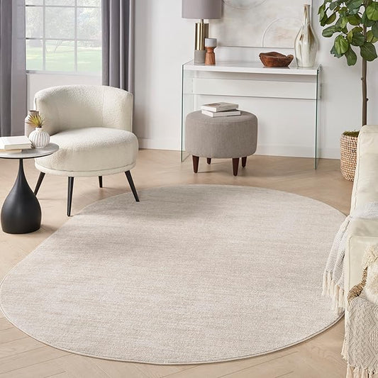 Nourison Essentials Indoor/Outdoor Ivory Beige 6' x 9' Oval Area Rug, Easy Cleaning, Non Shedding, Bed Room, Living Room, Dining Room, Backyard, Deck, Patio (6x9 Oval)