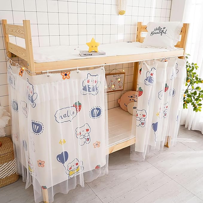 Beautiful Gauze Bunk Bed Curtains Drapes with Lace Privacy Bed Canopy for Bottom, 2 Panels, Sayhello
