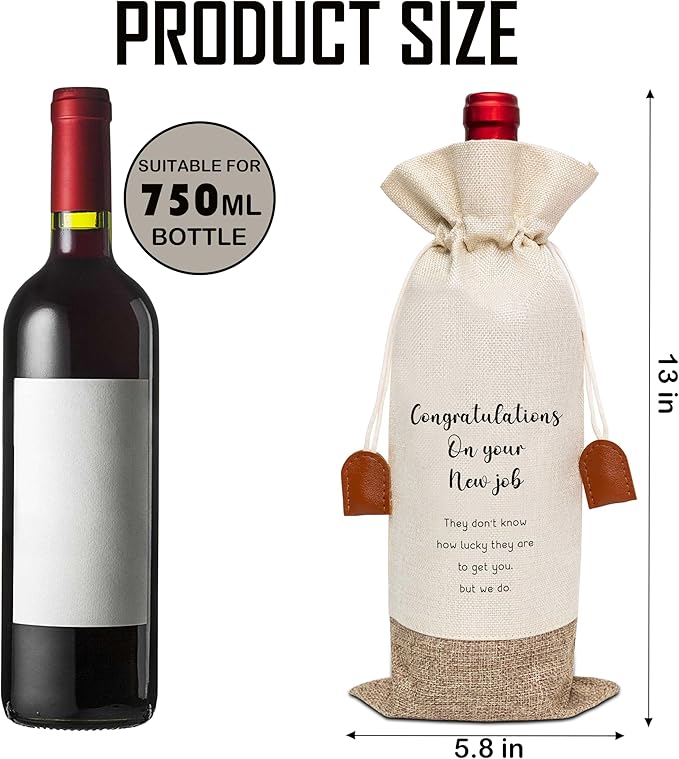 New Job Gifts Wine Bag, New Job Wine Champagne Bag, Cotton Linen Wine Gift Bag With Drawstring, Retirement, New Beginning Gifts For Leaving Coworker, Going Away Work Friend-39