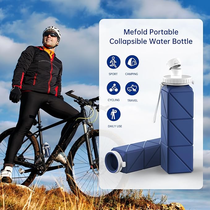 Collapsible Water Bottles,2 Pack Leakproof BPA-Free Silicone Foldable Portable Water Bottle 610ml,Lightweight 21oz Reusable Wide Mouth Water bottle for Travel Cycling Gym Camping Sports Outdoor