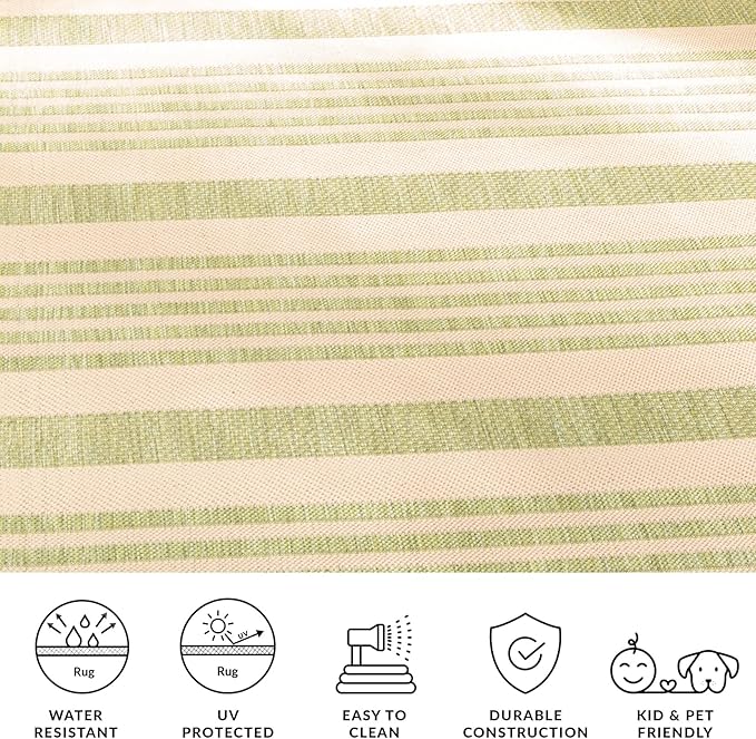 SAFAVIEH Courtyard Collection Area Rug - 5'3" x 7'7", Beige & Sweet Pea, Stripe Design, Non-Shedding & Easy Care, Indoor/Outdoor & Washable-Ideal for Patio, Backyard, Mudroom (CY6062-218)