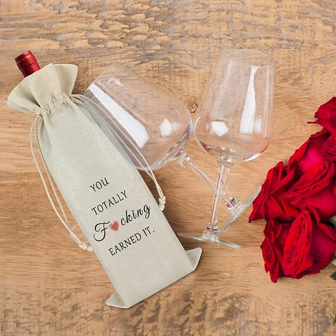 New Job Gift Funny Wine Bags Inspirational Job Promotion Gift for Women Men Coworker Burlap Drawstring Wine Bag Friendship Congratulations Gift for Friends Colleague Birthday Christmas Labor Day Gift