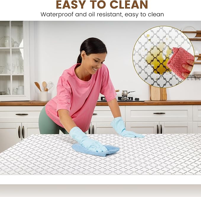 Drawer and Shelf Liner Non Adhesive, Non Slip Kitchen Cabinet Liner, 15 in X 15 FT Waterproof Strong Grip Thick Washable Mat for Cupboard Bathroom Cabinets Shelves Dresser Pantry, White/Elegant Gray