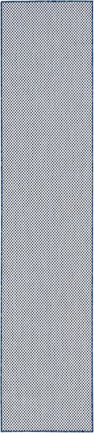 Nourison Courtyard 10' Runner Ivory Blue Fabric Modern Area Rug (10' Runner)