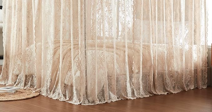 Warm Home Designs Lace Canopy Bed Curtains Set Consists of 8 48" x 78" Linen Canopy Curtains with Tie-Backs. Queen Canopy Bed Curtains or King Bed Canopy Curtains for Coquette Bedroom Decor. LC Linen