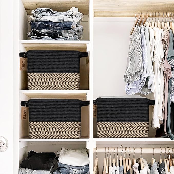 Goodpick Woven Storage Basket for Shelves, Storage Baskets for Organizing, Small Wicker Basket for Shoes,Towel, Toy Baskets Storage Kids, Empty Gift Basket with Handles, 13 x 10 x 9 Inches