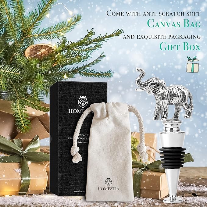 Homestia Wine Bottle Stoppers for Glass Bottles, Elephant Bottle Stopper Reusable Wine Corks Wine Tool, Zinc-Alloy Silicone Wine Stoppers, Wine Toppers with Decors