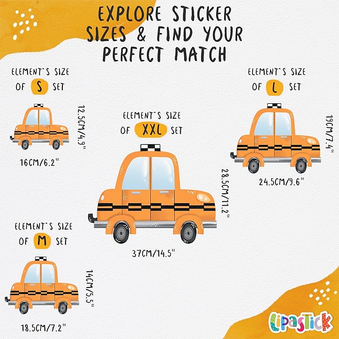 Large Car Wall Decals for Kids by Lipastick - 58 pcs Transports Wall Stickers Peel and Stick Truck Stickers - Wall Decals for Boys Kids Baby Room - Construction Cars City Wall Decor Removable M Size