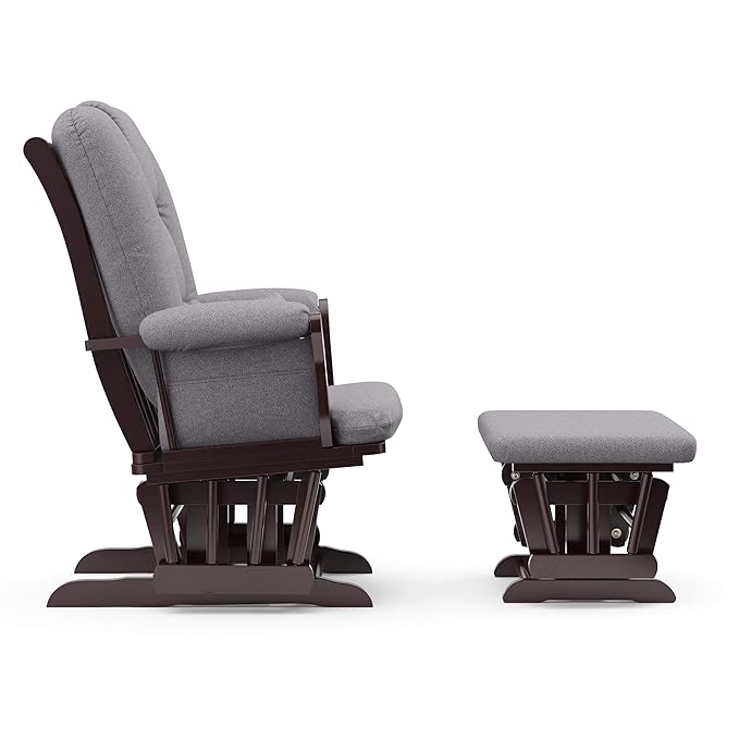 Storkcraft Tuscany Custom Glider and Ottoman with Free Lumbar Pillow (Espresso/Slate Gray Swirl) - Cleanable Upholstered Comfort Rocking Nursery Chair with Ottoman