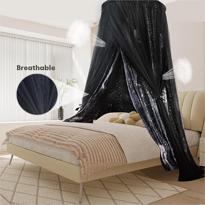 40"x 106" Bed Canopy for Girls & Adults, Double Layer Princess Round Dome Bed Curtain Canopy Drapes, Dreamy Mosquito Net Reading Nook, Bedroom Decoration (Moon)