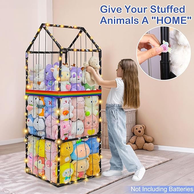 Stuffed Animals Storage Zoo Plushies Toy Storage Organizer Unicorn Castle PVC Stuffed Animals Holder Kids Toy Storage Playroom Nursery Storage Shelf