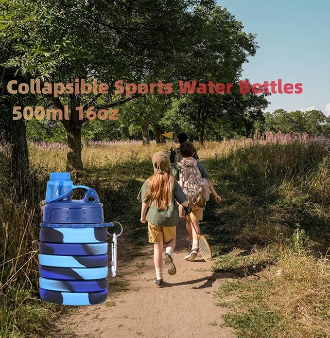 Collapsible Water Bottle, Foldable Cup,500Ml Collapsible Sport Water Bottle Bpa Reusable Travel Water Bottles For Hiking Biking Running Outdoor Gym (Blue(A))