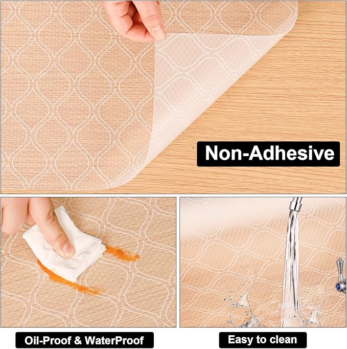 Cooyes Shelf Liner Drawer Liners, Shelf Liners for Kitchen Cabinets, Non Adhesive Cabinet Liner, EVA Waterproof Oil-Proof Non-Slip Refrigerator Liners for Shelves (Transparent, 12 Inches x 30 FT)