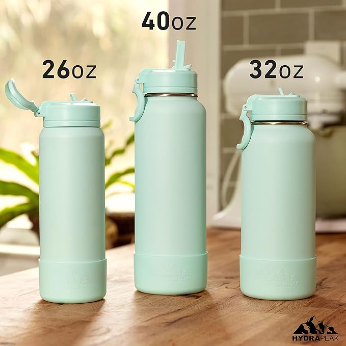 Hydrapeak 26oz Sport Insulated Water Bottle with Straw or Chug Lid, Leak & Spill Proof, Keeps Drinks Cold for 24 Hours, Hot for 12 Hours, Premium Stainless Steel Water Bottles (26oz, Pale Sage)