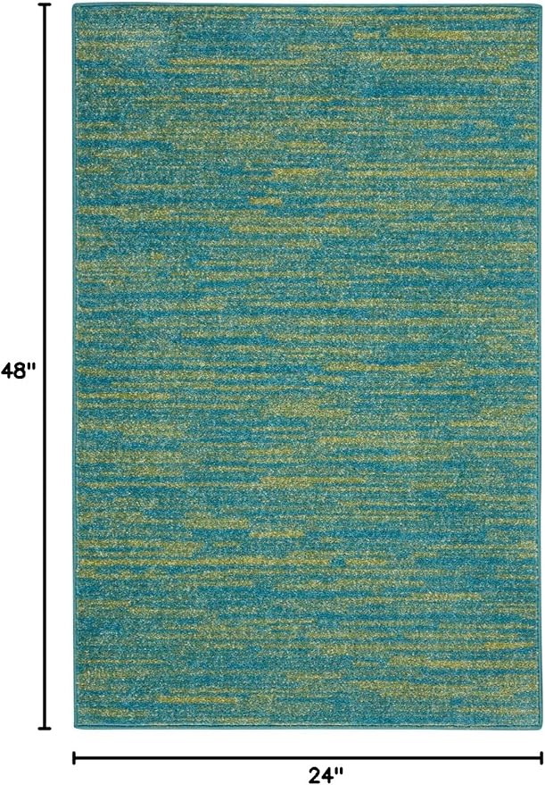 Nourison Essentials 2' x 4' Blue Green Fabric Outdoor Area Rug (2' x 4')