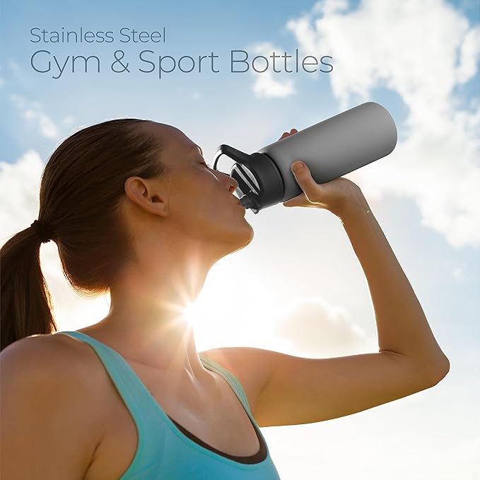 SipX™ Triple-Insulated Stainless Steel Water Bottle 25oz. With 3 Lids, BPA-Free Reusable Insulated Water Bottle Keeps Cold 24 Hours, Metal Water Bottle Made Of Sustainable Material For Hiking & Biking