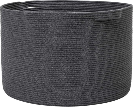 24" x 24" x 17" Max Size Large Cotton Rope Basket, Extra Large Storage Basket, Woven Laundry Hamper, Cloth Storage Bin, for Blankets Clothes Towels Pillows in Living Room, All Dark Grey