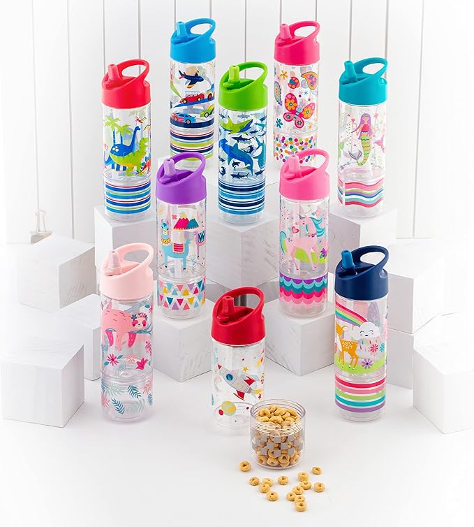 Stephen Joseph, Kids Sip and Snack Water Bottle, 12 oz Tritan BPA Free, Drink and Snack Water Bottle for Girls & Boys, Back to School Water Bottle, Zoo