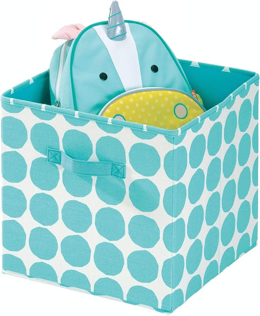 iDesign Dot Fabric Storage Cube Bin, Medium Basket Container with Dual Side Handles for Closet, Bedroom, Toys, Nursery - Teal