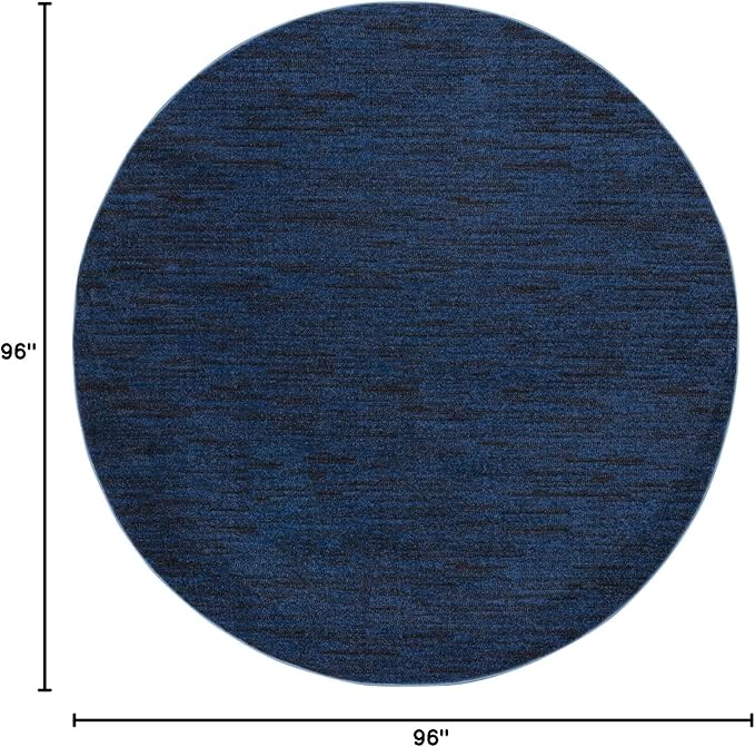 Nourison Essentials Indoor/Outdoor Midnight Blue 8' x Round Area Rug, Easy Cleaning, Non Shedding, Bed Room, Living Room, Dining Room, Backyard, Deck, Patio (8 Round)