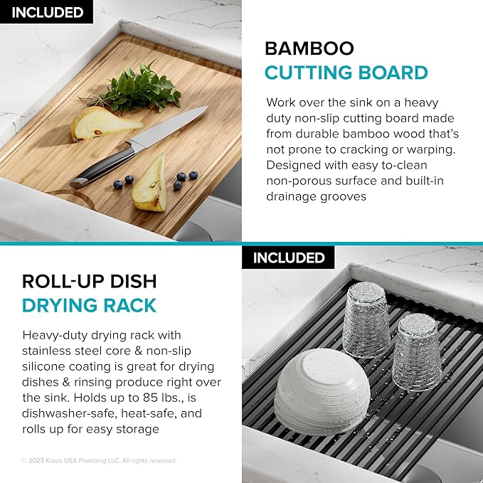 KRAUS KWU110-27 Kore Workstation 27-inch Undermount 16 Gauge Single Bowl Stainless Steel Kitchen Sink with Integrated Ledge and Accessories (Pack of 5)