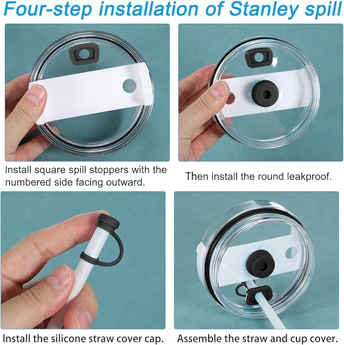 PATIKIL Silicone Spill Stopper for Straw Cup 1.0 40oz/ 30oz, Set of 3 Tumbler Accessories Including 1 Straw Cover Cap, 1 Square Spill Stopper and 1 Round Leak Stopper, Black