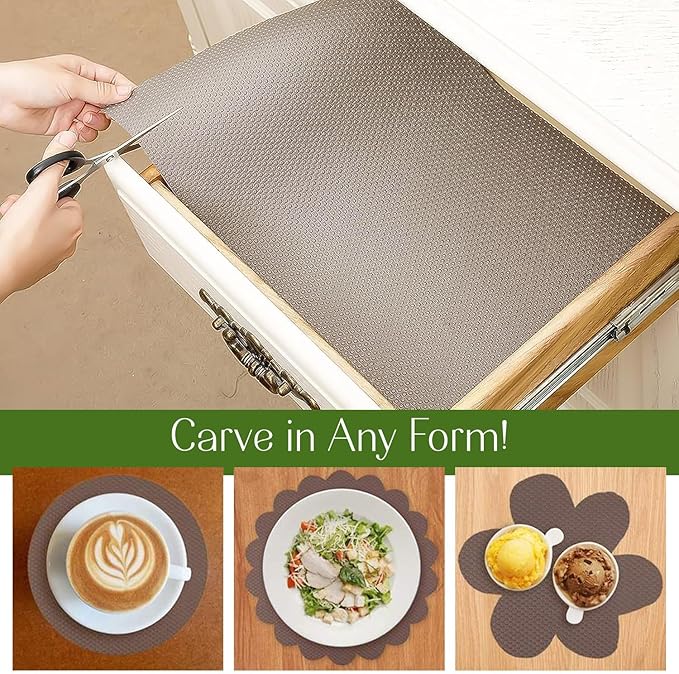EVALAND 17.7 INCHES x 33 FEET (394 Inches) Non-Slip Shelf Liner, EVA Kitchen Liner, Non-Adhesive Liner, Smooth Drawer Liner, Durable Strong Grip Liner, Stain-Proof Shelf, Cabinet Liner, Beige